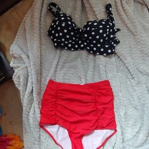 50's bombshell high-waist swimsuit